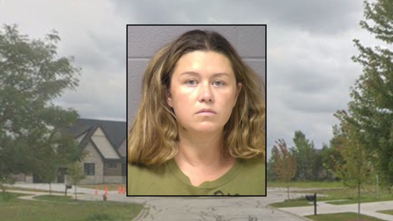 Inset: Corie A. Walsh (Will County Sheriff's Office). Background: The area in Illinois where Walsh allegedly killed her son (Google Maps).
