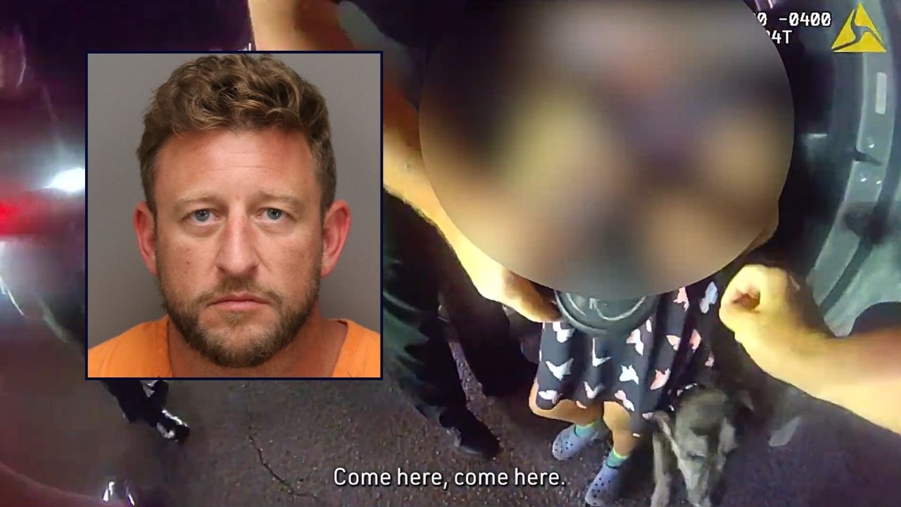 Inset: Christopher Smith. Background: Body camera footage shows Christopher Smith
