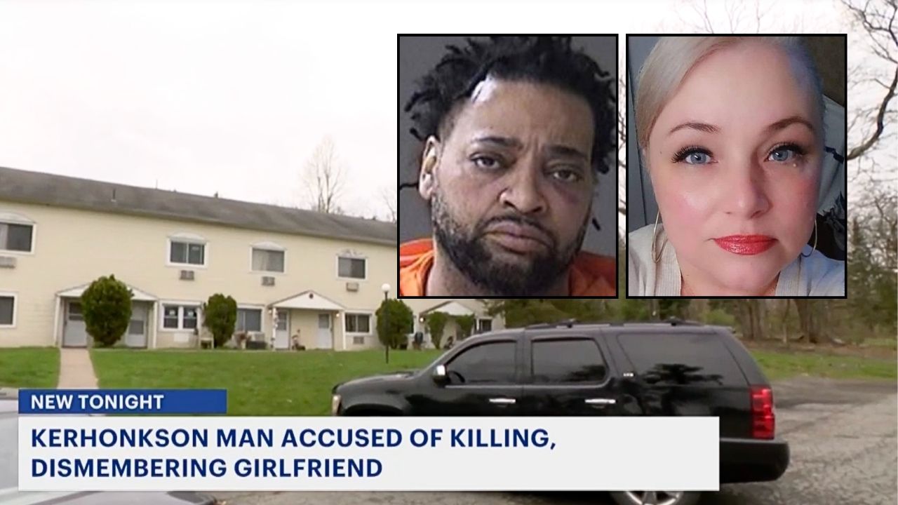 Left inset: Damon Foy (Ulster County Sheriff's Office). Right inset: Alberta Dale (Facebook). Background: The apartment building where Alberta Dale was found dismembered inside Damon Foy's apartment (News 12 New York).