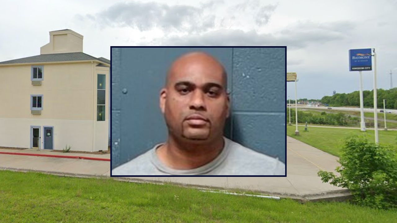 Jonathan Houston inset against a hotel in Missouri.