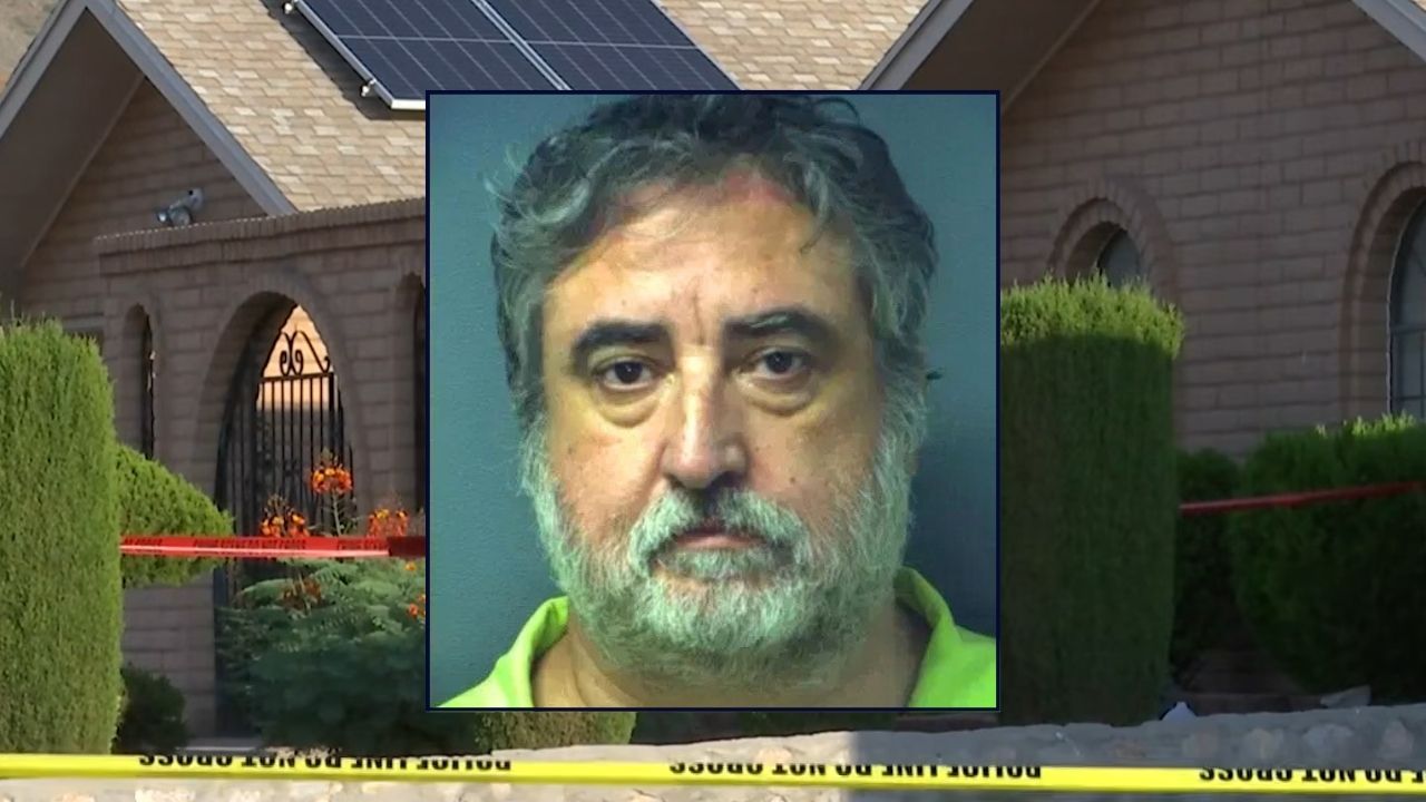Inset: Richard Praytor (El Paso Police Department). Background: The Texas home where cops say Richard Praytor killed his mother in 2023 (KTSM/YouTube).