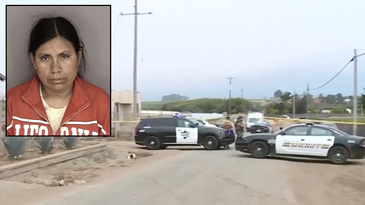 Inset: Ofelia Garcia Ortega (Monterey County Sheriff's Office). Background: The area where the body of "Baby Angelita" was found (KABC).